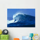 Side Angled View Of Big Blue Wave Curling With Spray, Blue Skies Wall Mural