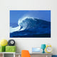 Side Angled View Of Big Blue Wave Curling With Spray, Blue Skies Wall Mural