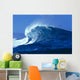 Side Angled View Of Big Blue Wave Curling With Spray, Blue Skies Wall Mural