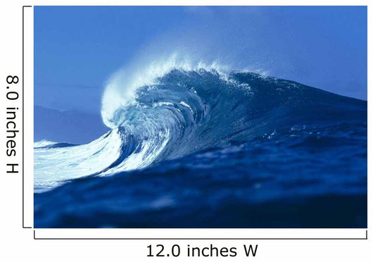 Side Angled View Of Big Blue Wave Curling With Spray, Blue Skies Wall Mural