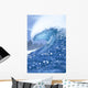 Large Shimmery Blue Wave Curling With Wind Spray, Land Visible Wall Mural