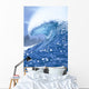 Large Shimmery Blue Wave Curling With Wind Spray, Land Visible Wall Mural