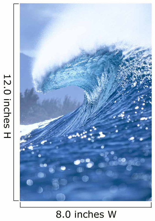 Large Shimmery Blue Wave Curling With Wind Spray, Land Visible Wall Mural