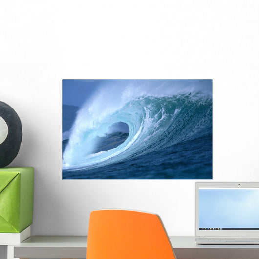 Large Aqua Wave, Curling, Spray And Whitewash, Blue Sky Wall Mural