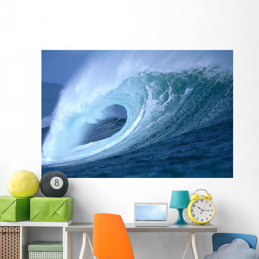 Large Aqua Wave, Curling, Spray And Whitewash, Blue Sky Wall Mural