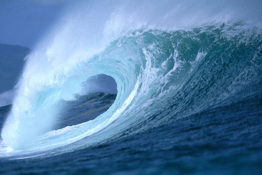 Large Aqua Wave, Curling, Spray And Whitewash, Blue Sky Wall Mural