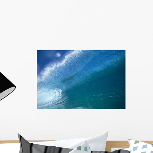 Front View Of Aqua Wave, Tube, Blue Sky, Glassy And Flat Wall Mural