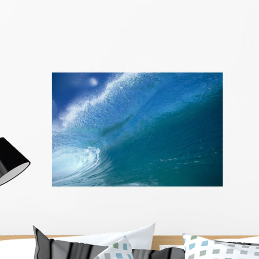 Front View Of Aqua Wave, Tube, Blue Sky, Glassy And Flat Wall Mural