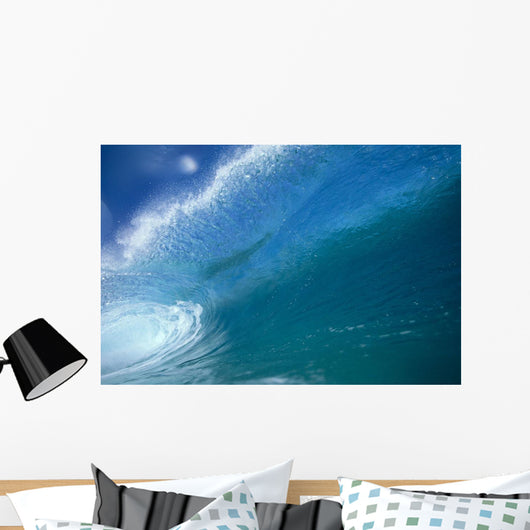 Front View Of Aqua Wave, Tube, Blue Sky, Glassy And Flat Wall Mural