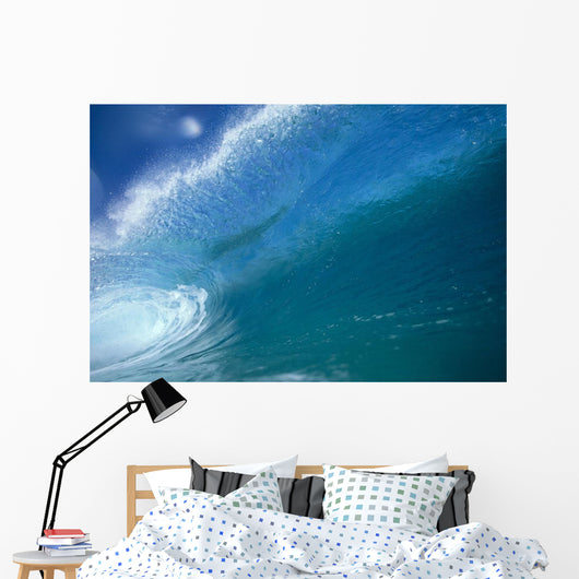 Front View Of Aqua Wave, Tube, Blue Sky, Glassy And Flat Wall Mural
