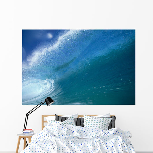 Front View Of Aqua Wave, Tube, Blue Sky, Glassy And Flat Wall Mural