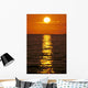 Sunset Reflections On Dark Ocean Water, Sun Ball In Orange Sky Wall Mural