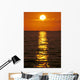 Sunset Reflections On Dark Ocean Water, Sun Ball In Orange Sky Wall Mural
