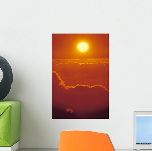 Glowing Yellow Sun Ball, Bright Orange Sunset Wall Mural