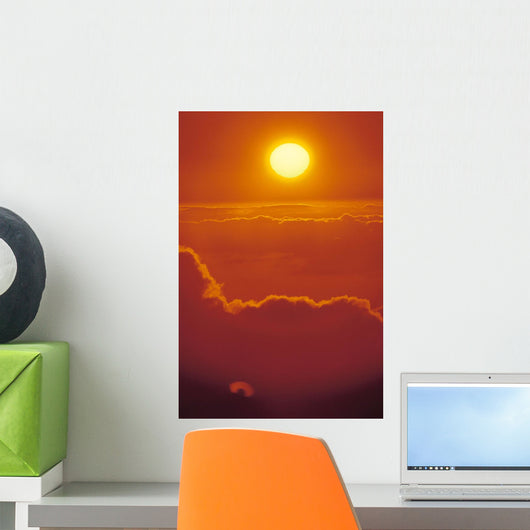 Glowing Yellow Sun Ball, Bright Orange Sunset Wall Mural