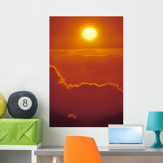 Glowing Yellow Sun Ball, Bright Orange Sunset Wall Mural