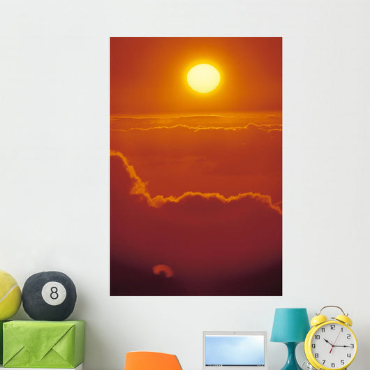 Glowing Yellow Sun Ball, Bright Orange Sunset Wall Mural