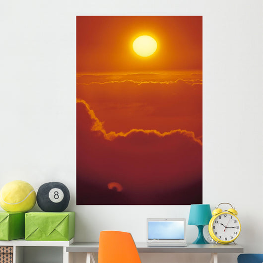 Glowing Yellow Sun Ball, Bright Orange Sunset Wall Mural