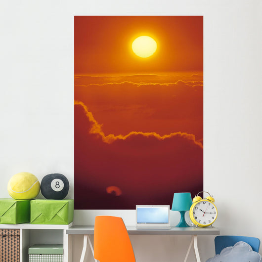Glowing Yellow Sun Ball, Bright Orange Sunset Wall Mural