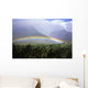 View Of Low Rainbow At Base Of Mountains, Clouds, Blue Sky, Field Wall Mural