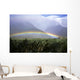 View Of Low Rainbow At Base Of Mountains, Clouds, Blue Sky, Field Wall Mural