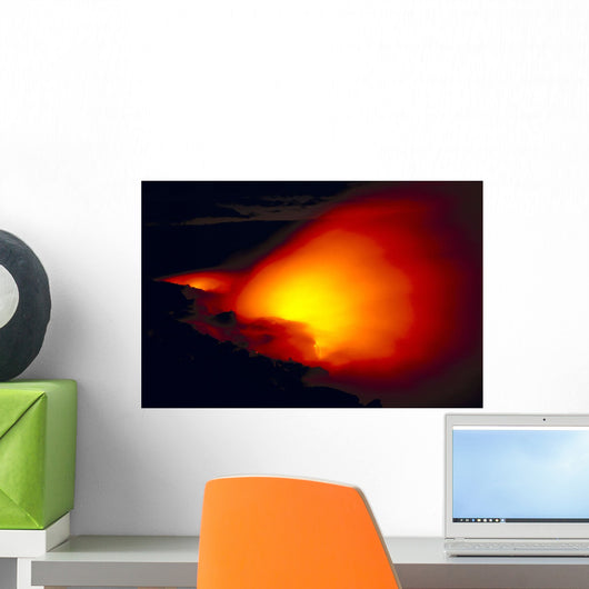 Glowing Lava Flow Into Ocean Bright Red Orange Wall Mural
