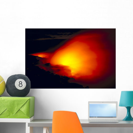 Glowing Lava Flow Into Ocean Bright Red Orange Wall Mural