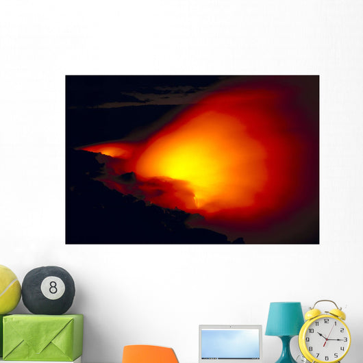 Glowing Lava Flow Into Ocean Bright Red Orange Wall Mural