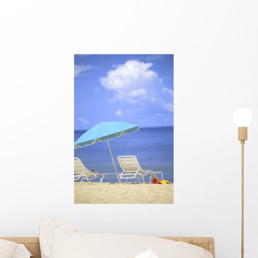 Pair Of Beach Chairs And An Umbrella Wall Mural