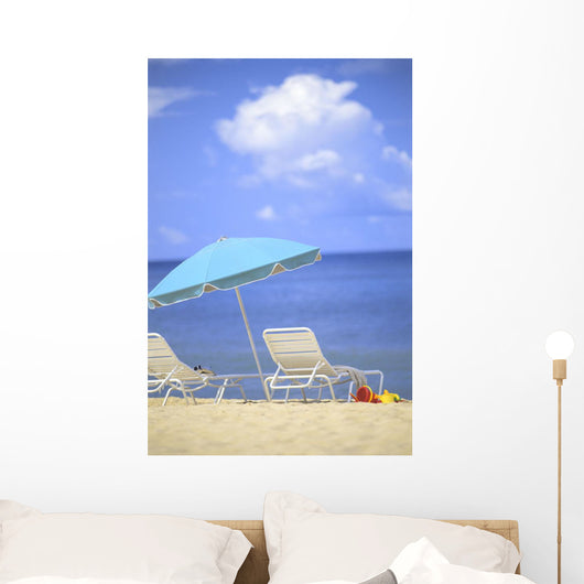 Pair Of Beach Chairs And An Umbrella Wall Mural