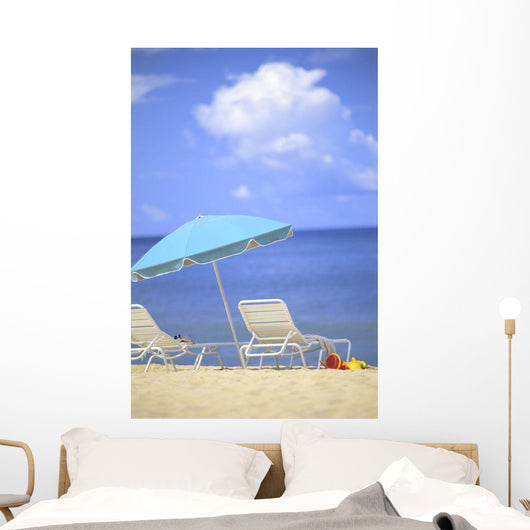 Pair Of Beach Chairs And An Umbrella Wall Mural