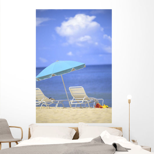 Pair Of Beach Chairs And An Umbrella Wall Mural