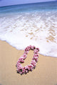 Close-Up Of Pink Lei In Sand On Beach, Foaming Shore Waters, Blue Sky Wall Mural