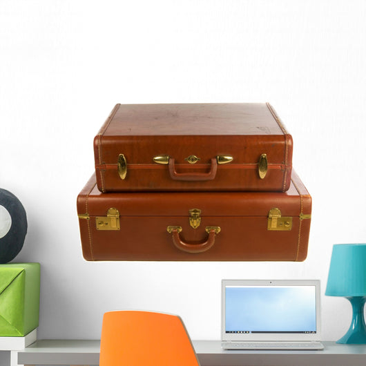 Vintage Leather Suitcases against Wall Mural