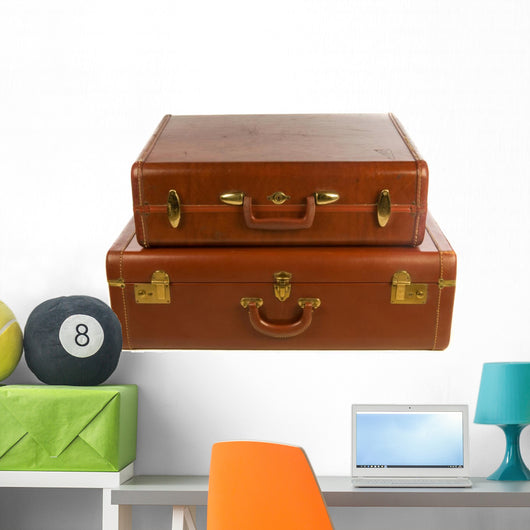 Vintage Leather Suitcases against Wall Mural