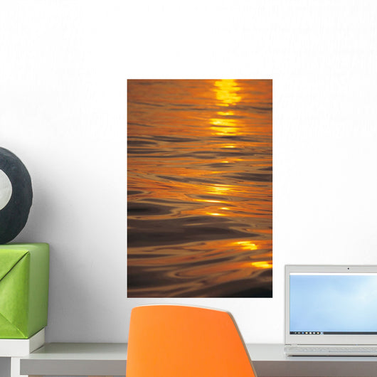 Sunset Orange And Gold Reflections On Smooth Ocean Surface Wall Mural