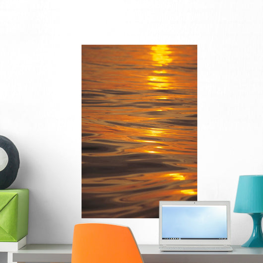 Sunset Orange And Gold Reflections On Smooth Ocean Surface Wall Mural
