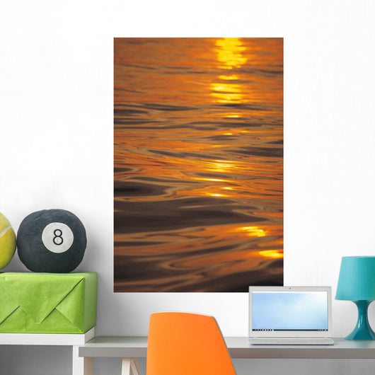 Sunset Orange And Gold Reflections On Smooth Ocean Surface Wall Mural