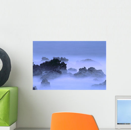 Misty Fog Layer Over Lava Rocks, Ocean Shoreline Wall Mural