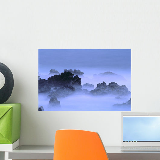 Misty Fog Layer Over Lava Rocks, Ocean Shoreline Wall Mural
