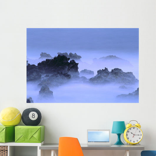 Misty Fog Layer Over Lava Rocks, Ocean Shoreline Wall Mural