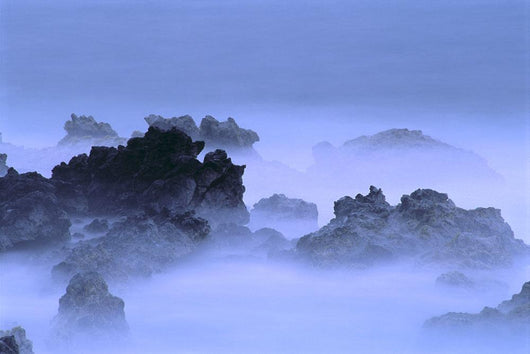 Misty Fog Layer Over Lava Rocks, Ocean Shoreline Wall Mural