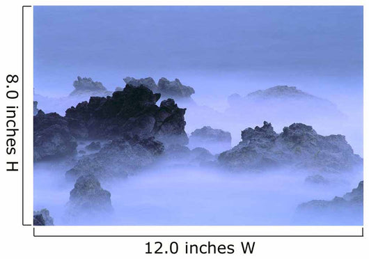 Misty Fog Layer Over Lava Rocks, Ocean Shoreline Wall Mural
