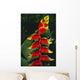 Detail Of Hanging Heliconia Against Leaf, Bright Contrasting Colors Wall Mural
