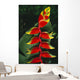 Detail Of Hanging Heliconia Against Leaf, Bright Contrasting Colors Wall Mural