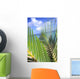 View Through Green Palm Leaves Of Blue Sky Wall Mural