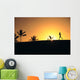 Woman In Distance, Silhouetted Running At Sunset, Palm Trees Wall Mural