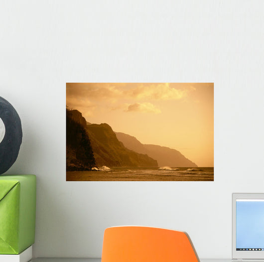 Hawaii, Kauai, Na Pali Coast, Sunset, Orange Hues Wall Mural