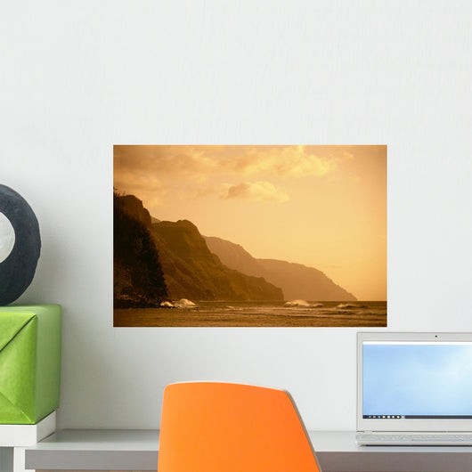 Hawaii, Kauai, Na Pali Coast, Sunset, Orange Hues Wall Mural