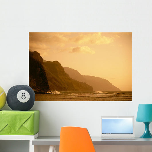 Hawaii, Kauai, Na Pali Coast, Sunset, Orange Hues Wall Mural